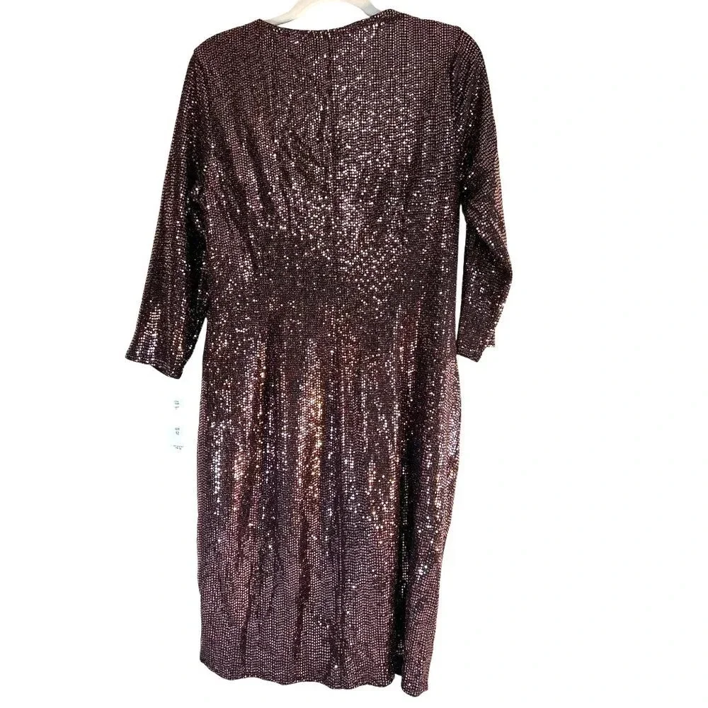 JM Studio Womens Dress Wrap Style Rose Bronze Sparkle Size 12 NWT - Picture 2 of 7